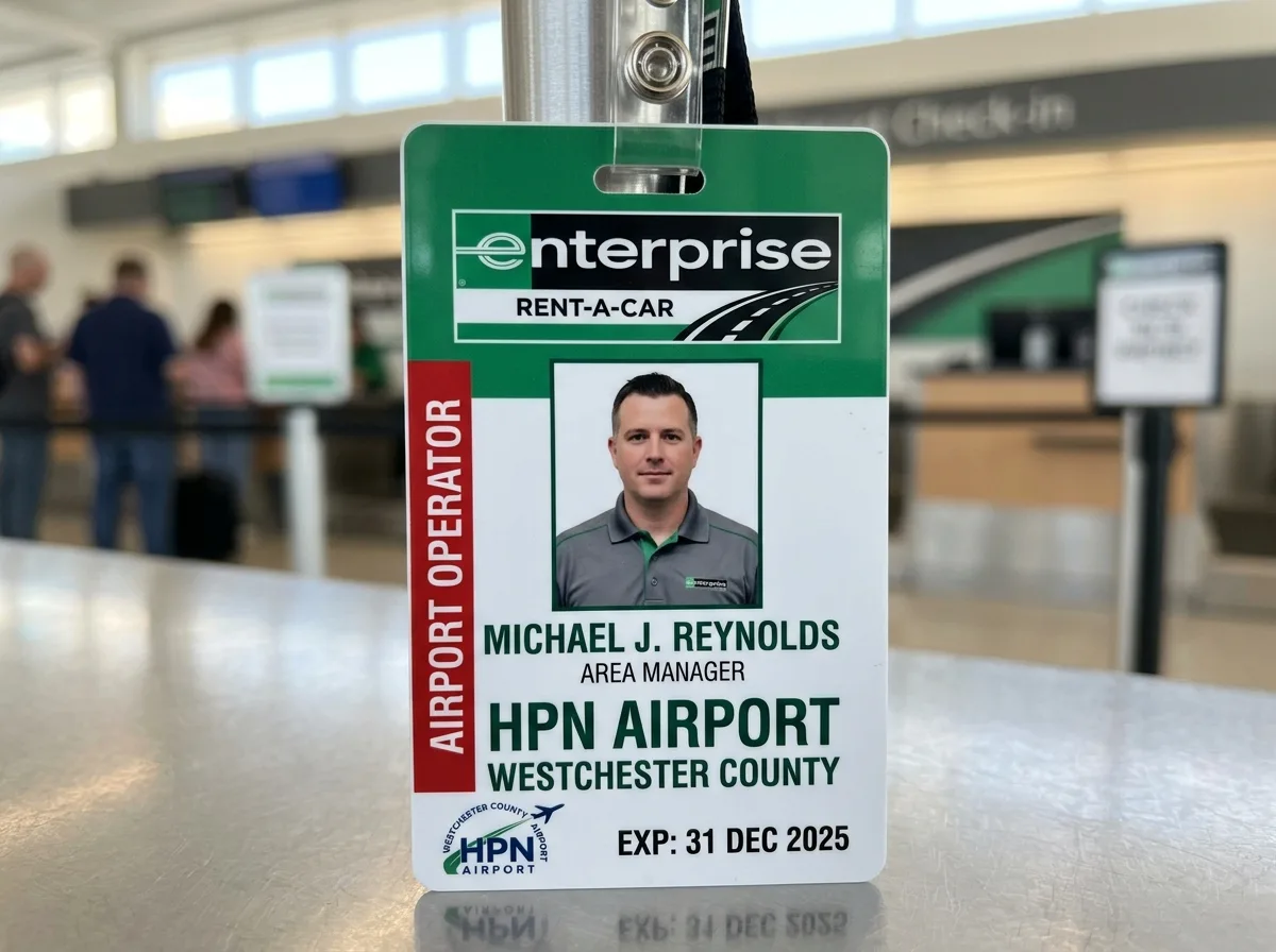 Enterprise Rent-A-Car logo, green and white, HPN airport operator badge